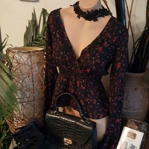 Aeropostale Black Long Sleves  Floral Top.
